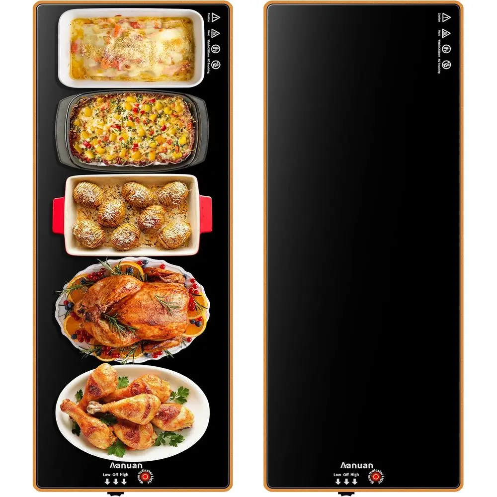 

Extra Long 40 Buffet Warming Tray with Adjustable Temp, Tempered Glass, Black
