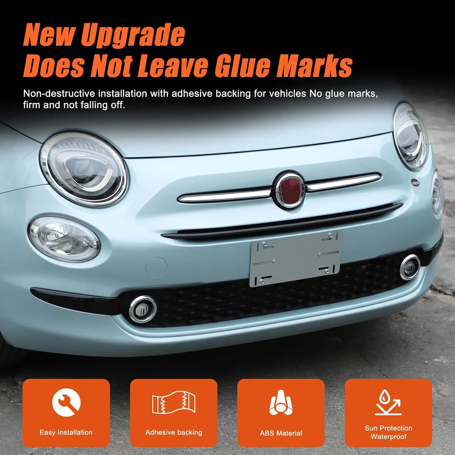 Tira de cubierta lateral de parachoques delantero de coche ABS, 2 uds., para Fiat 500 2016-2025, cubiertas de parrilla delantera, insertos de rejilla central, embellecedor de cubierta