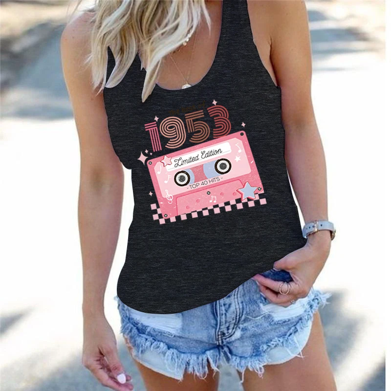 Woman Summer Casual Tops 1953 Limited Edition Racerback Tank Top Women 72th Birthday Cassette Classic Retro Birthday Gift Tanks