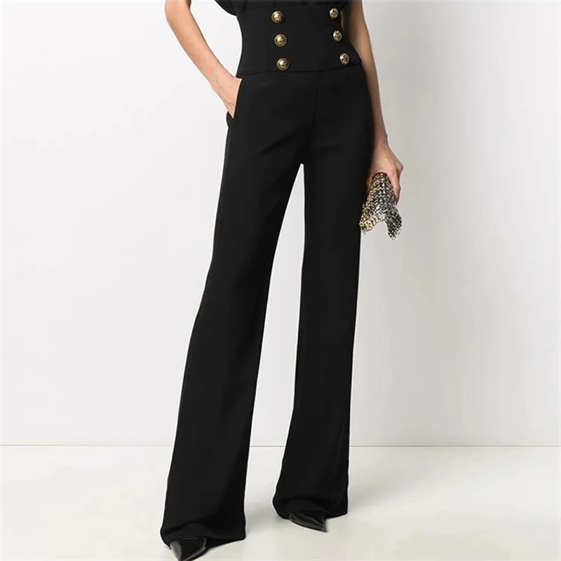 

Women's Black Wide-Leg Pants, High-Waisted, Long, Casual, Temperament, Commuting, High-Waisted, Korean Style, New, 2024FW