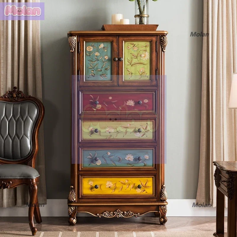 European solid wood chest  American vertical  high cabinet with door drawer bookcase entrance cabinet retro TV