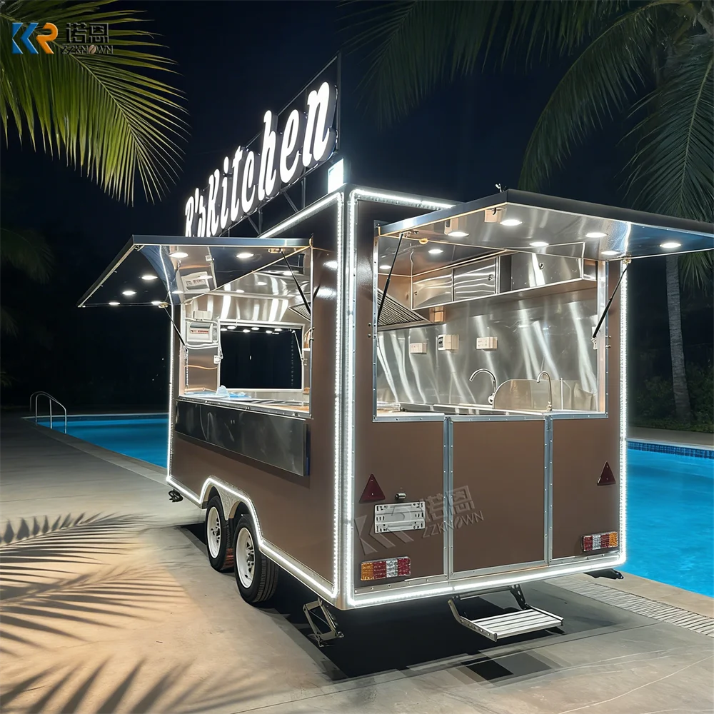 

Portable Food Truck With Full Kitchen Mobile Pizza Ice Cream Cart Concession Trailer BBQ Dessert Food Van Trailer for Sale