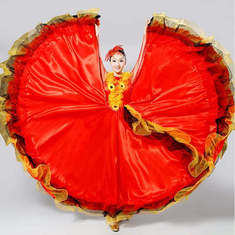 New Woman Opening Dance Costume Female Spanish Big Swing Dress Stage Performance Clothing Dancing National Costume Adult Red