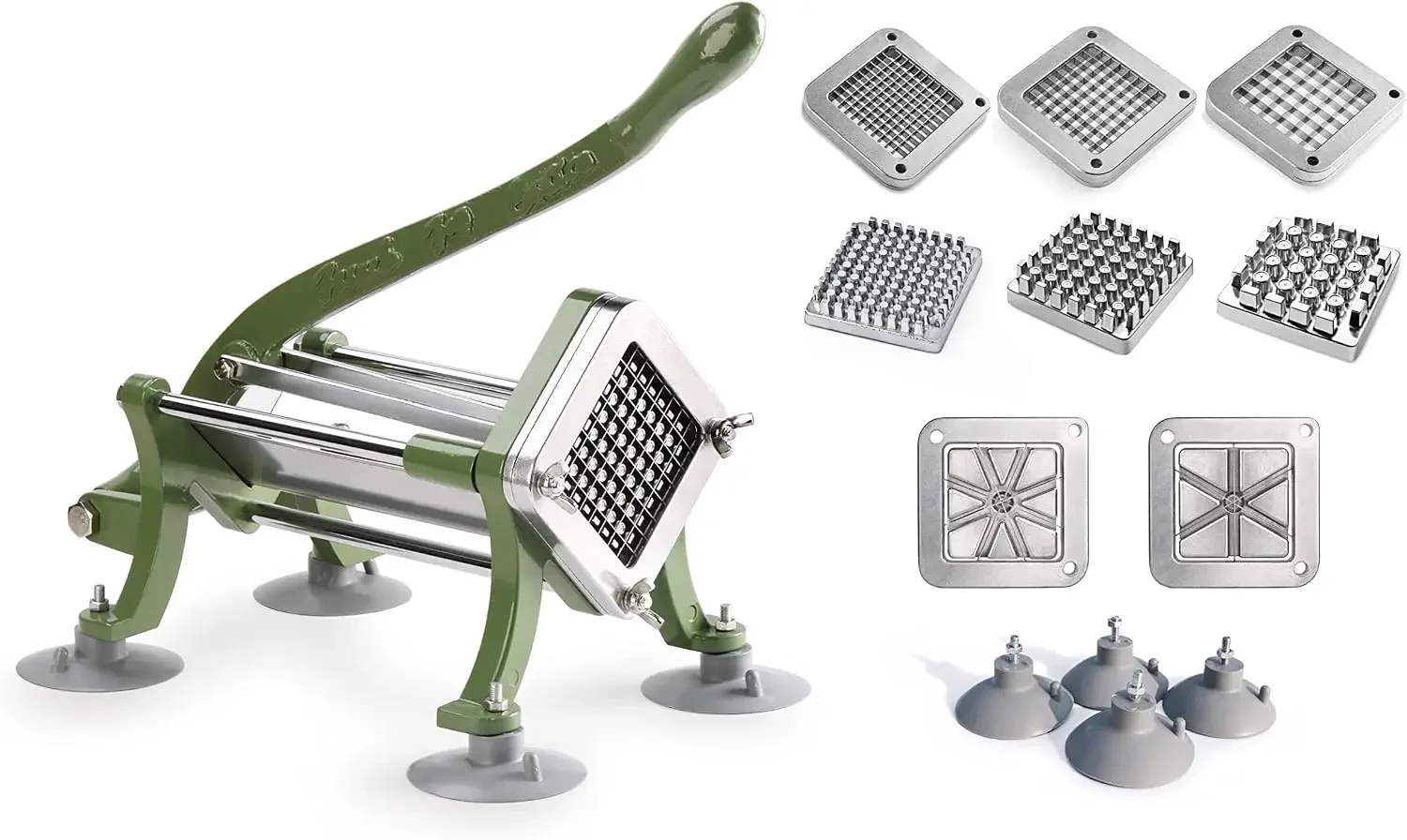 Commercial Grade French Fry Cutter with Complete Combo Sets, Die Cast Iron and 18/8 Stainless Steel, 1/4-Inch, 3/8-Inch, 1/2-Inc