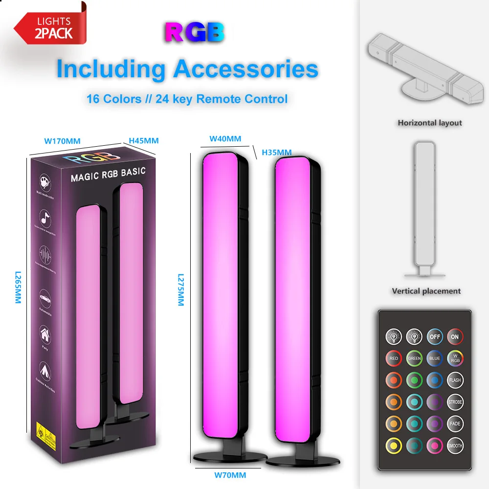 Lámpara de ambiente de escritorio con luz LED RGB inteligente, USB DC5V, 24 teclas, Control remoto, ritmo musical para juegos de ordenador, decoración de escritorio y dormitorio