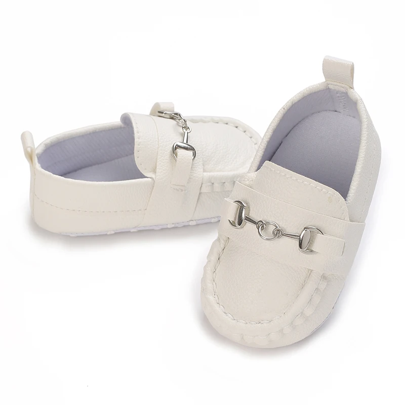 Toddler First Walkers Infant Newborn Anti-slip Shoes Iron Buckle Leather Peas Shoes for Baby Boy Rubber Sole Moccasins