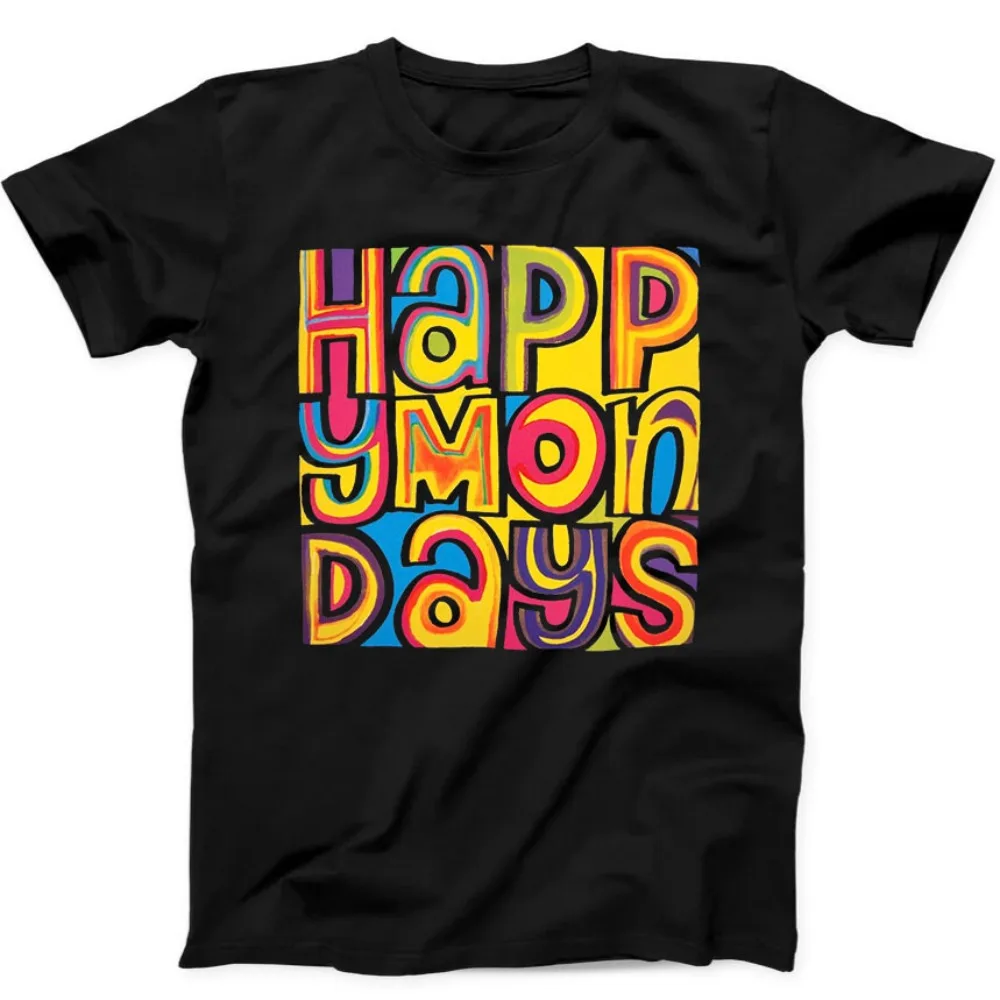 

Happy Mondays Design Новый альтернативный инди-музыкальный подарок Черная футболка унисекс с креативным узором и принтом, круглый вырез, короткий рукав