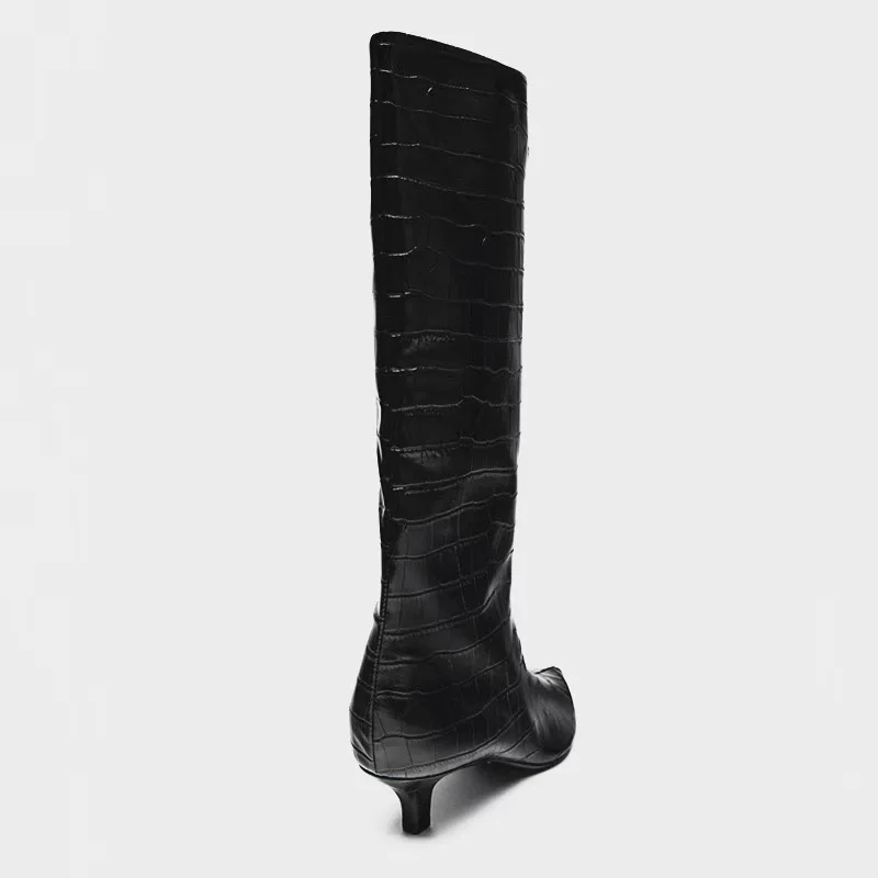 New Autumn Winter Animal Print Cowboy Boots British Style Kitten Heel Riding Boots Pointed Toe Over-The-Knee Boots For Women