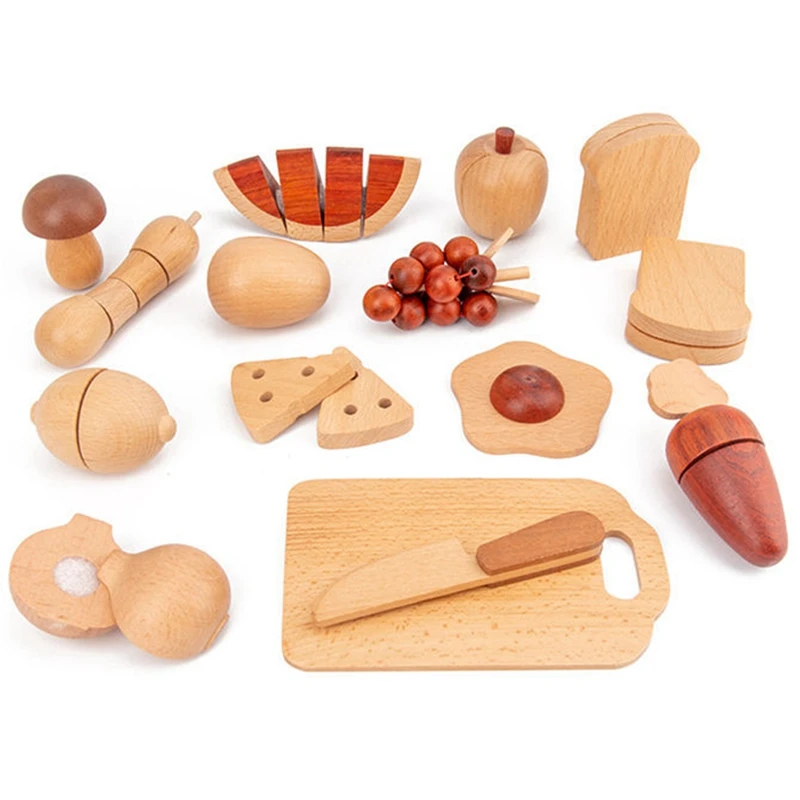 

HOT-Natural Wooden Fruit And Vegetable Cooking, Simulated Color, Kindergarten Kitchen Awareness, Children's Gift