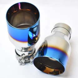 1 PC Car Blue Burnt Stainless Steel  Flange Exhaust End Pipe Slashed Bevel Edge Muffler Tip