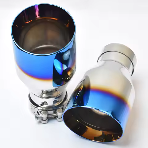 1 PC Car Blue Burnt Stainless Steel Flange Exhaust End Pipe Slashed Bevel Edge Muffler Tip
