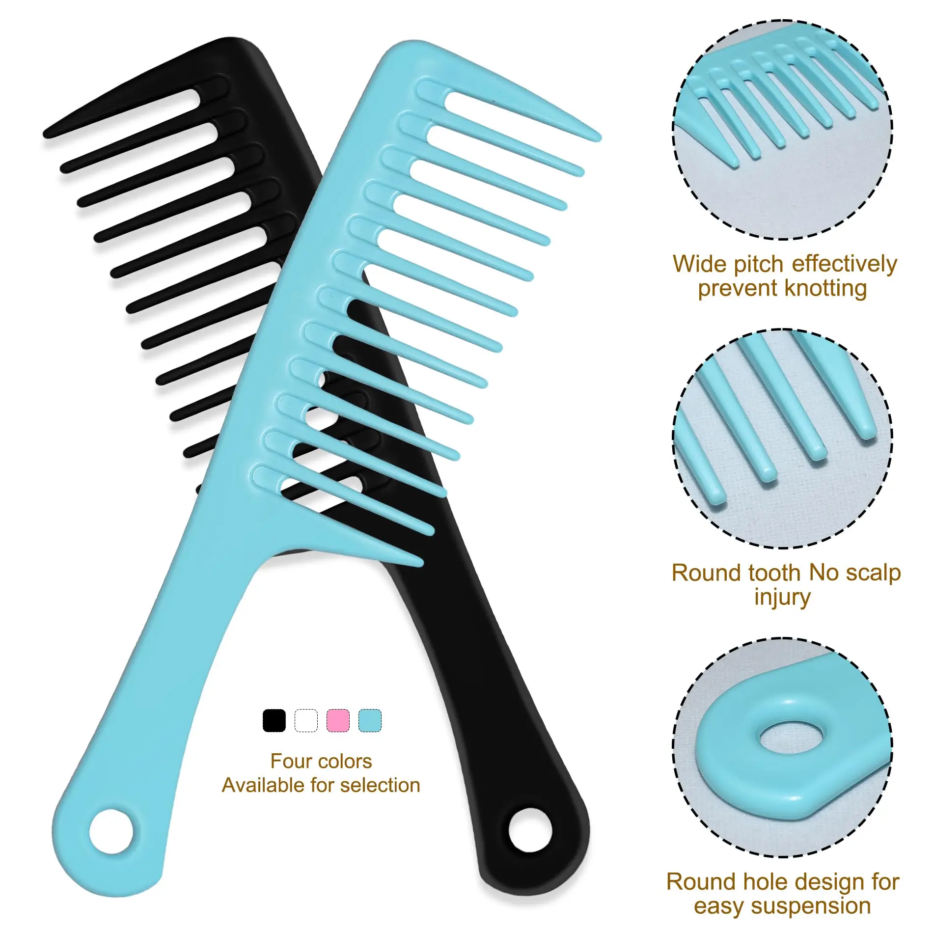 20pcs Wide Tooth Comb, Large Hair Detangling Comb Styling Comb, Professional Women Hair Care Handgrip Comb for Curly, Wet hair