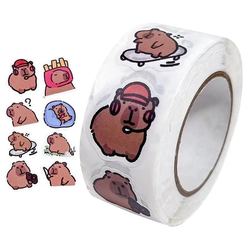 500 Stück/Rolle niedliche Cartoon-Capybara-Aufkleber, wasserfest, Vinyl-Aufkleber, Tier-Belohnungsaufkleber für Bücher, Boxen, Verpackung, Handyhülle