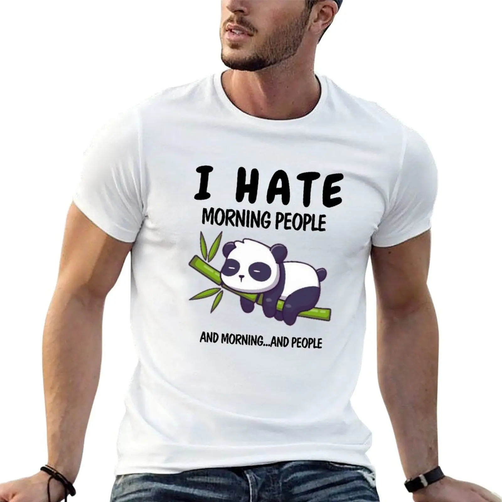 Funny panda hates waking up in the morning T-Shirt Basic Comfort Fit T-Shirt for Men