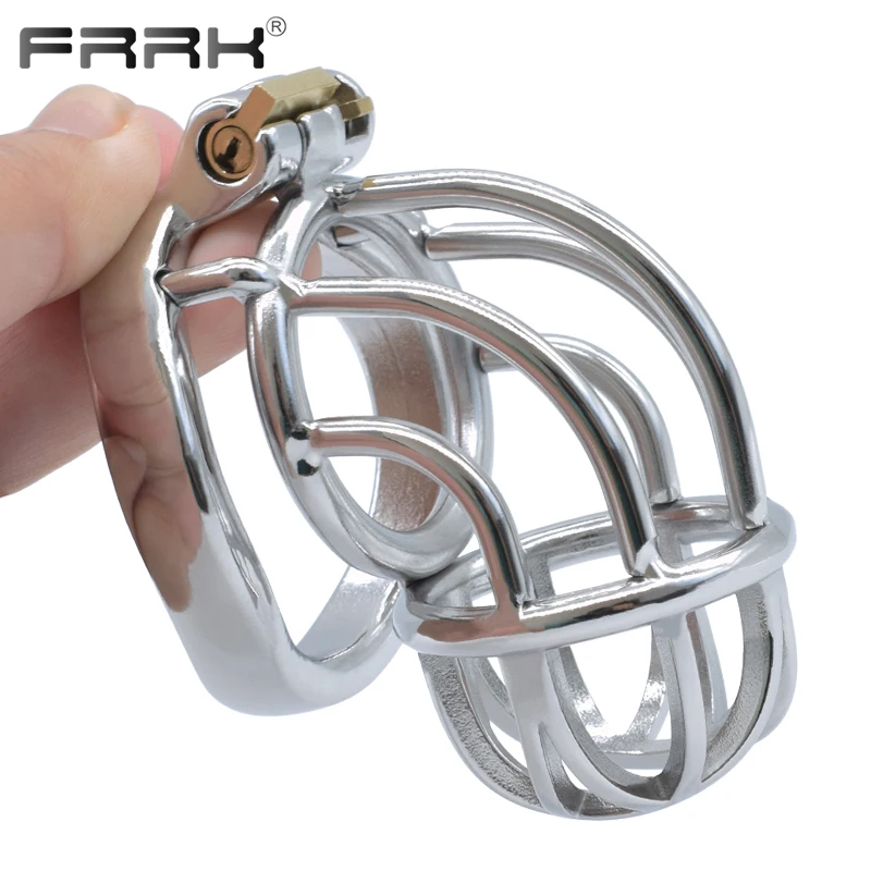 FRRK Curve Chastity Cage Device Water Tap Cell Mate Penis Rings Male Bird Lock Metal Cock Belt Bondage Sex Toys for BDSM Games