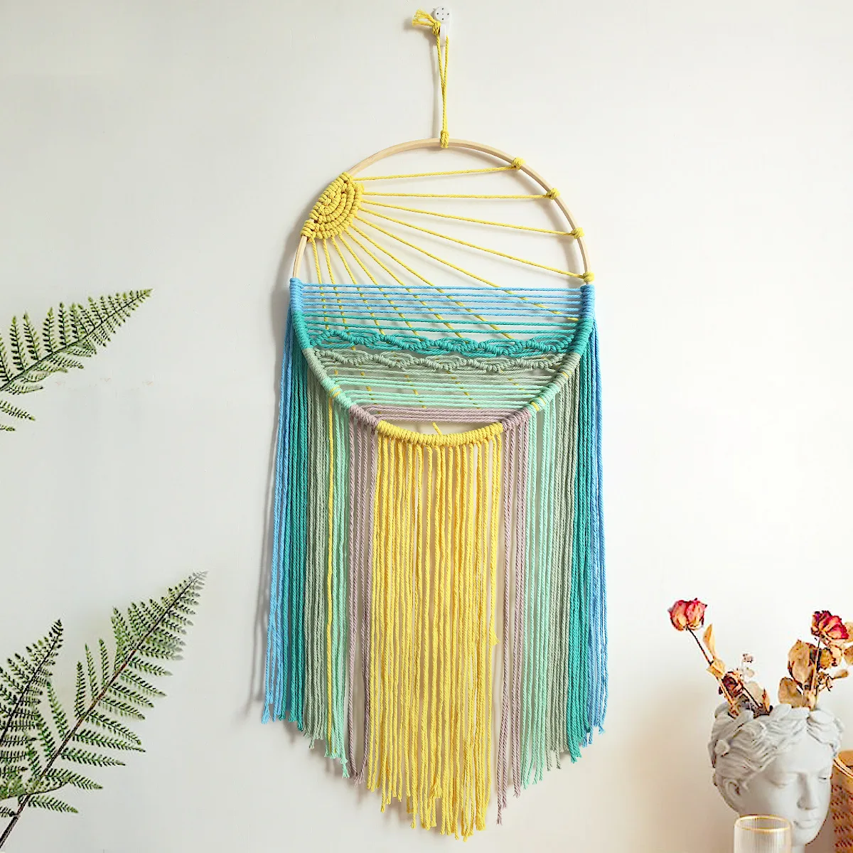 Macrame Wall Hanging Hand Woven Sun Tassel Tapestry Boho Home Decor For Bedroom Living Room Wall Ornament 3 Styles Available