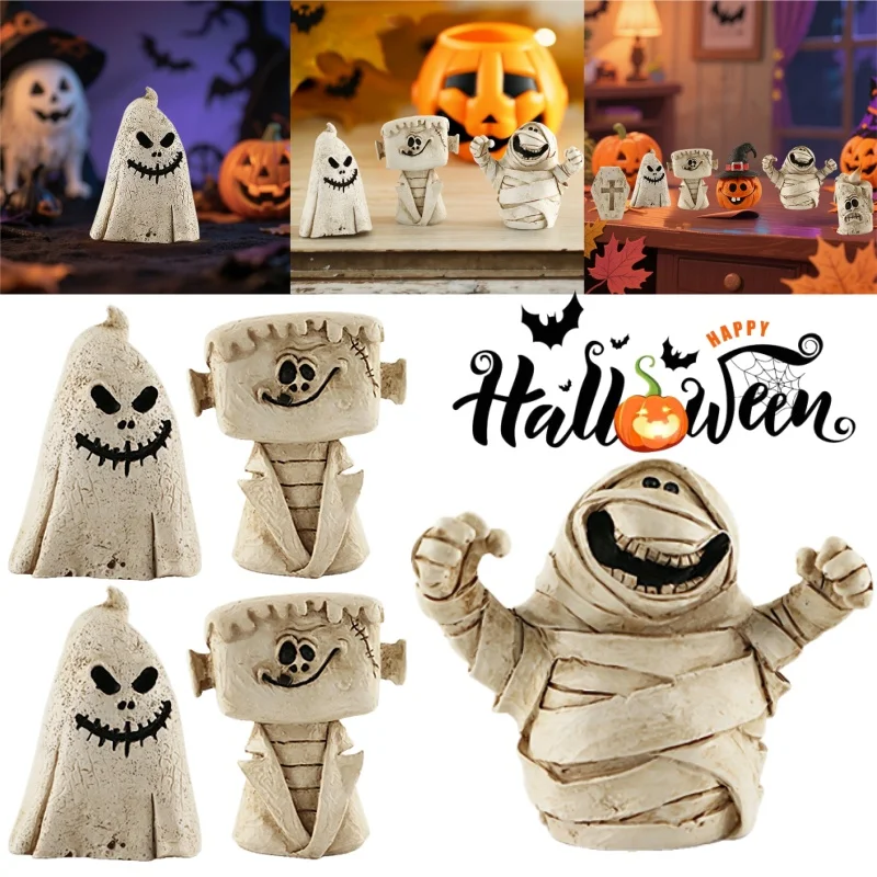 Halloween Decoration Ghost Pumpkin Mummy Scary Resin Tabletop Ornament for Halloween Eve Living Room Party Craft Decor
