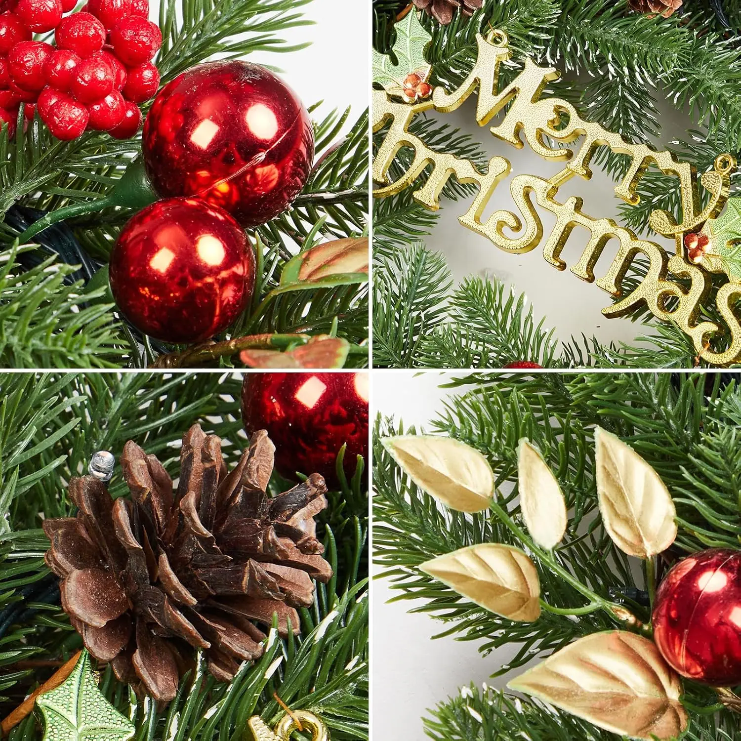Garvee 18 Inch Pre-Lit Christmas Wreath Outdoor Lighted Christmas Wreath with Pine Cones, Berry, Colorful Lights for Front Door Artificial Xmas Wreath for Holiday Party Decorations view 5