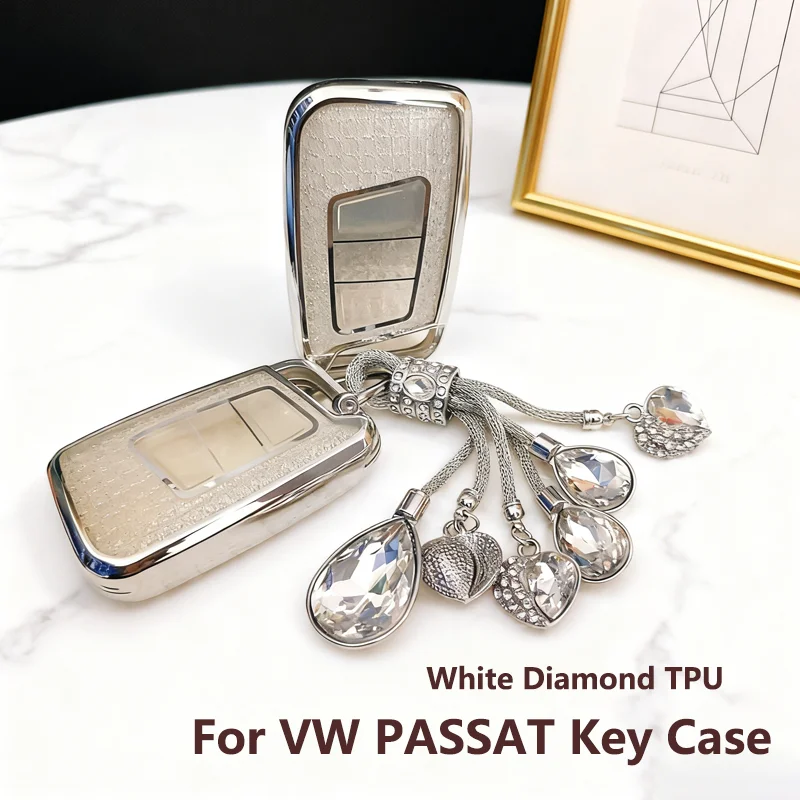 White Diamond TPU für VW PASSAT B8 Skoda Kodiaq Superb A7 Smart Remote Autoschlüsselhülle Fob Halter Schlüsselanhänger Zubehör
