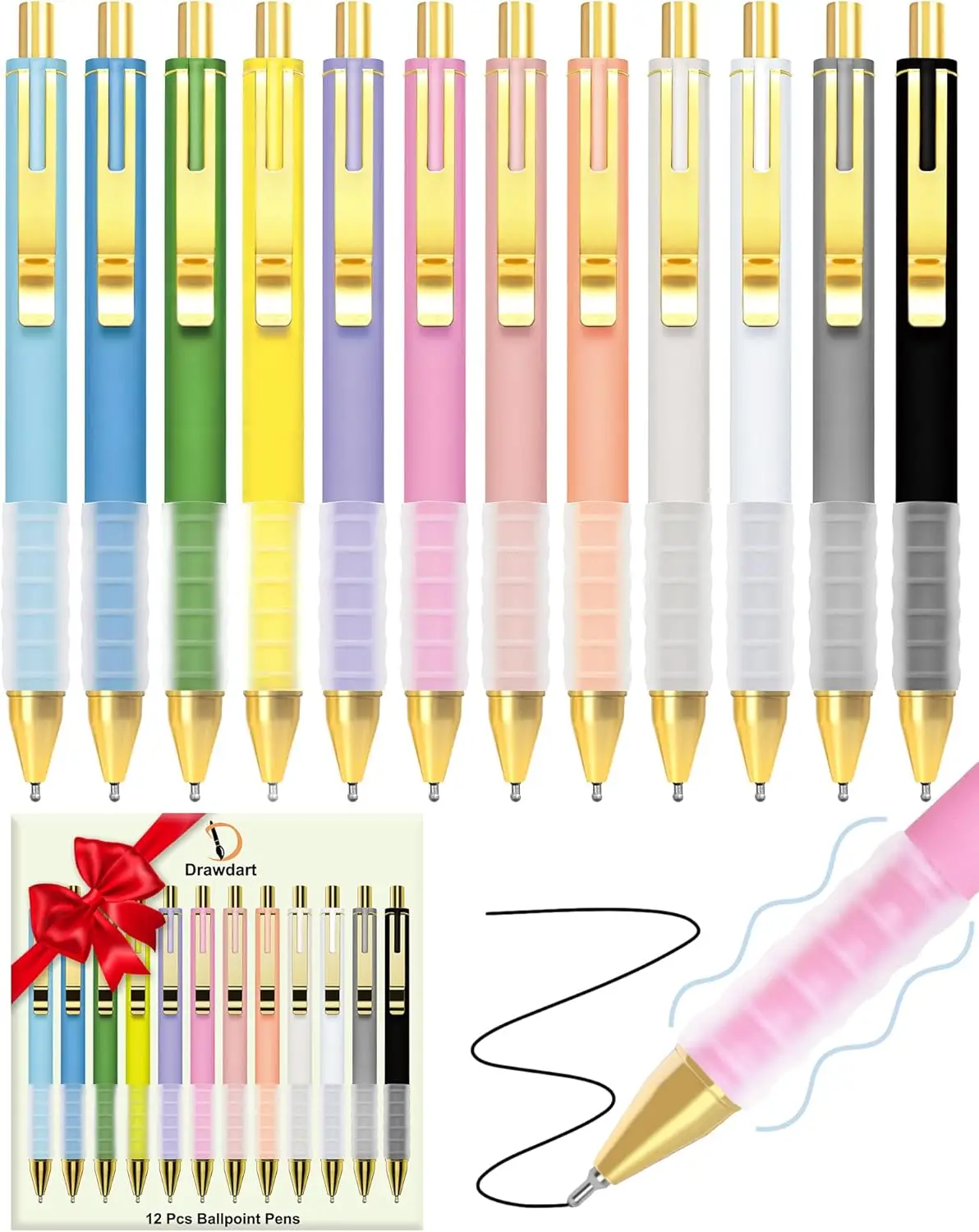 

Набор из 12 шариковых ручек с мягким захватом, черные чернила 1,0 мм для школы, офиса и дома