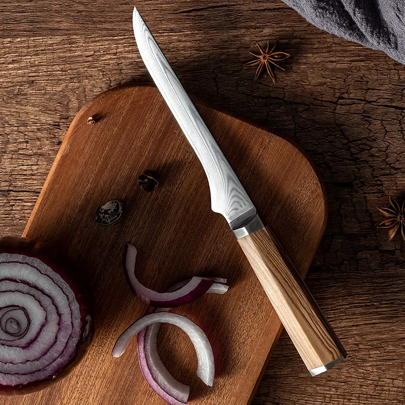 5 Inch Boning Knife 67 Layers Damascus Steel VG10 Blade Sharp Cleaver BBQ Steak Handmade Kitchen Knives Hexagonal Olive Handle