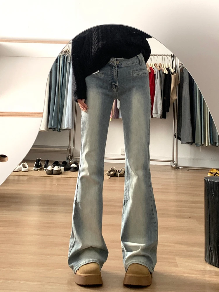 

Винтажные мягкие джинсовые брюки-клеш с высокой талией, женские осенне-зимние эластичные джинсы длиной до щиколотки небольшого размера, перетаскивающие джинсы в пол