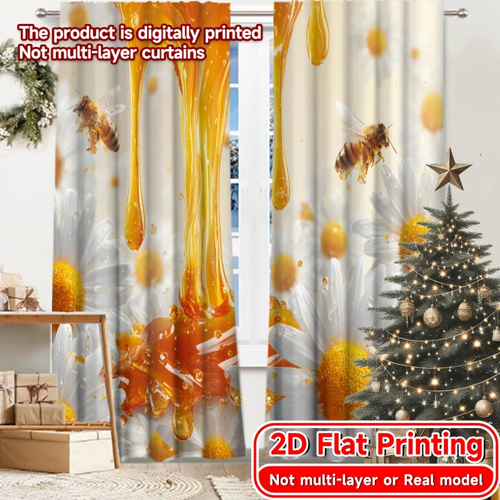 2D Flat Printing,2pcs Honey Harmony Contemporary Chic Curtains Prints Light Filtering Curtains Room Decor Perfect for Living