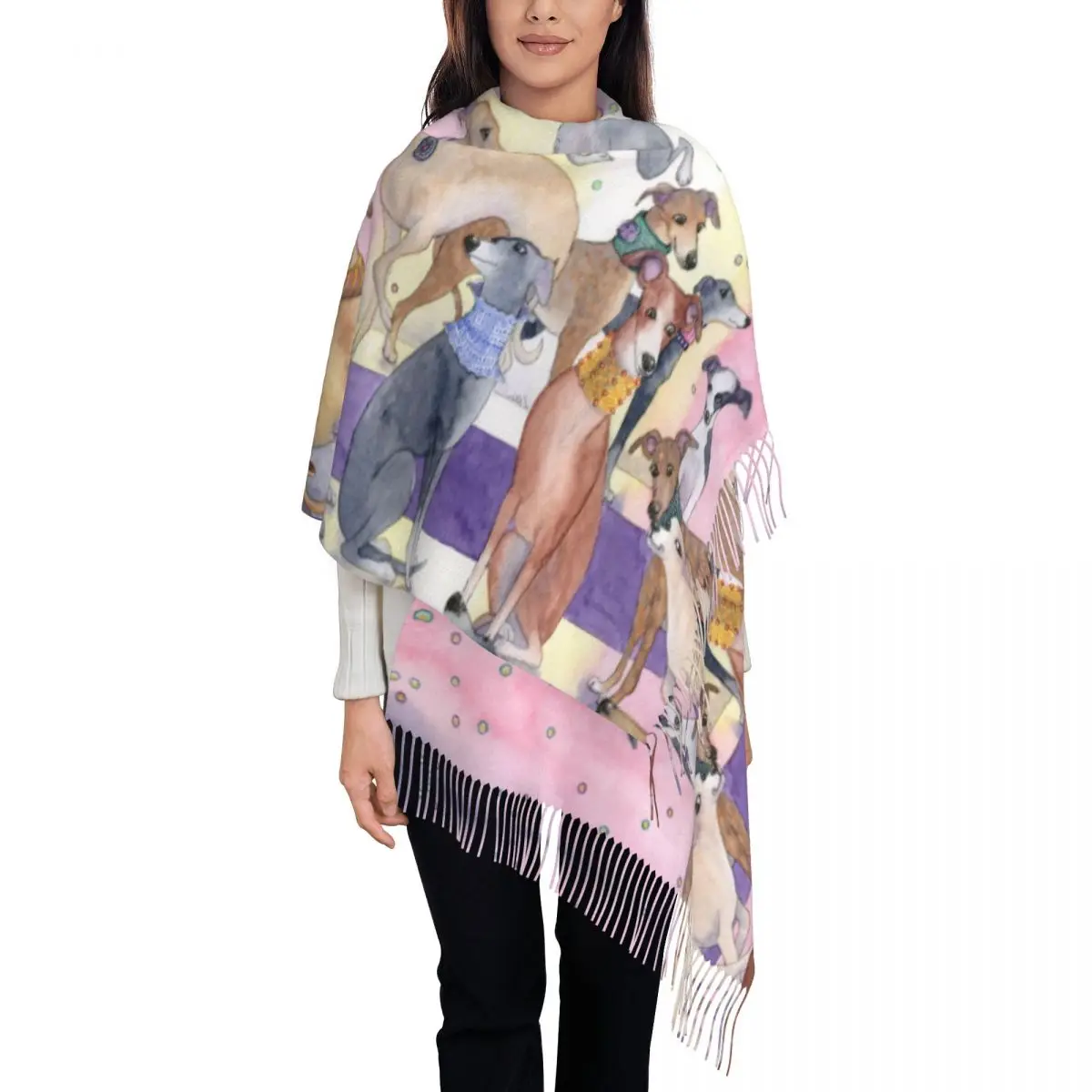 Whippets And Greyhounds Tassel Scarf Women Soft Sighthound Dog Shawls Wraps Female Winter Fall Scarves