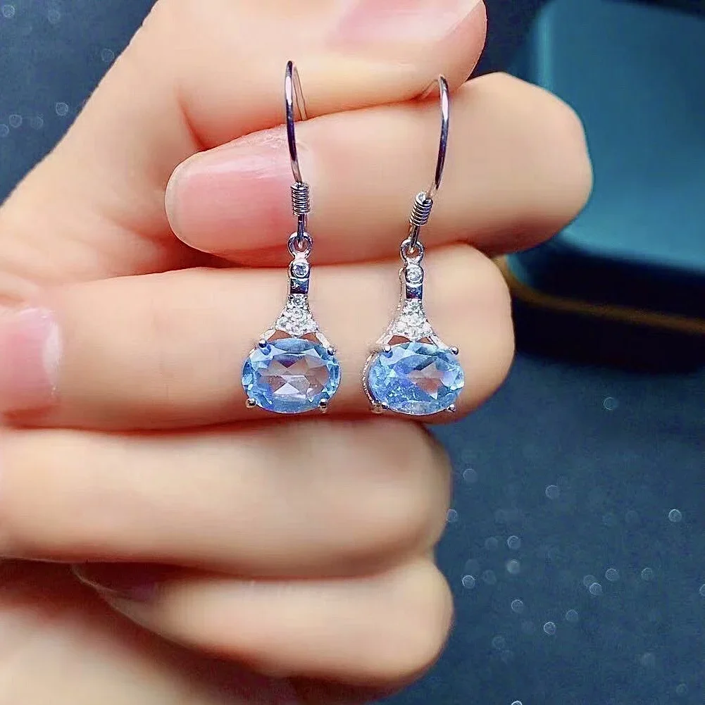 

Fashion Crystal Drop Earrings 6mm*8mm VVS Grade Natural Topaz Eardrop Solid 925 Silver Topaz Hook Earrings