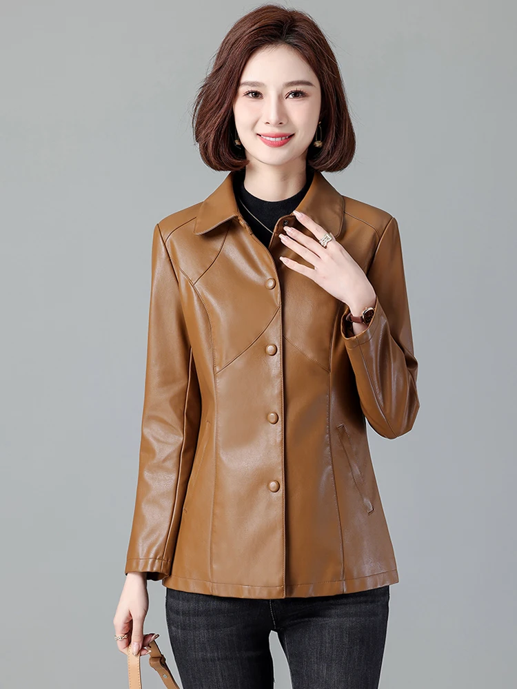 Giacca in Pelle di Pecora da Donna, Slim Fit, Stile Coreano, Nuova Collezione Primavera 2025, Taglie Grandi, Cappotto in Vera Pelle Haifeng