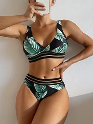 Sexy Mesh Tape Bikini 2024 Women High Waist Swimsuit Printed Swimwear Female Lady Bathing Suit Swimming Summer Beachwear