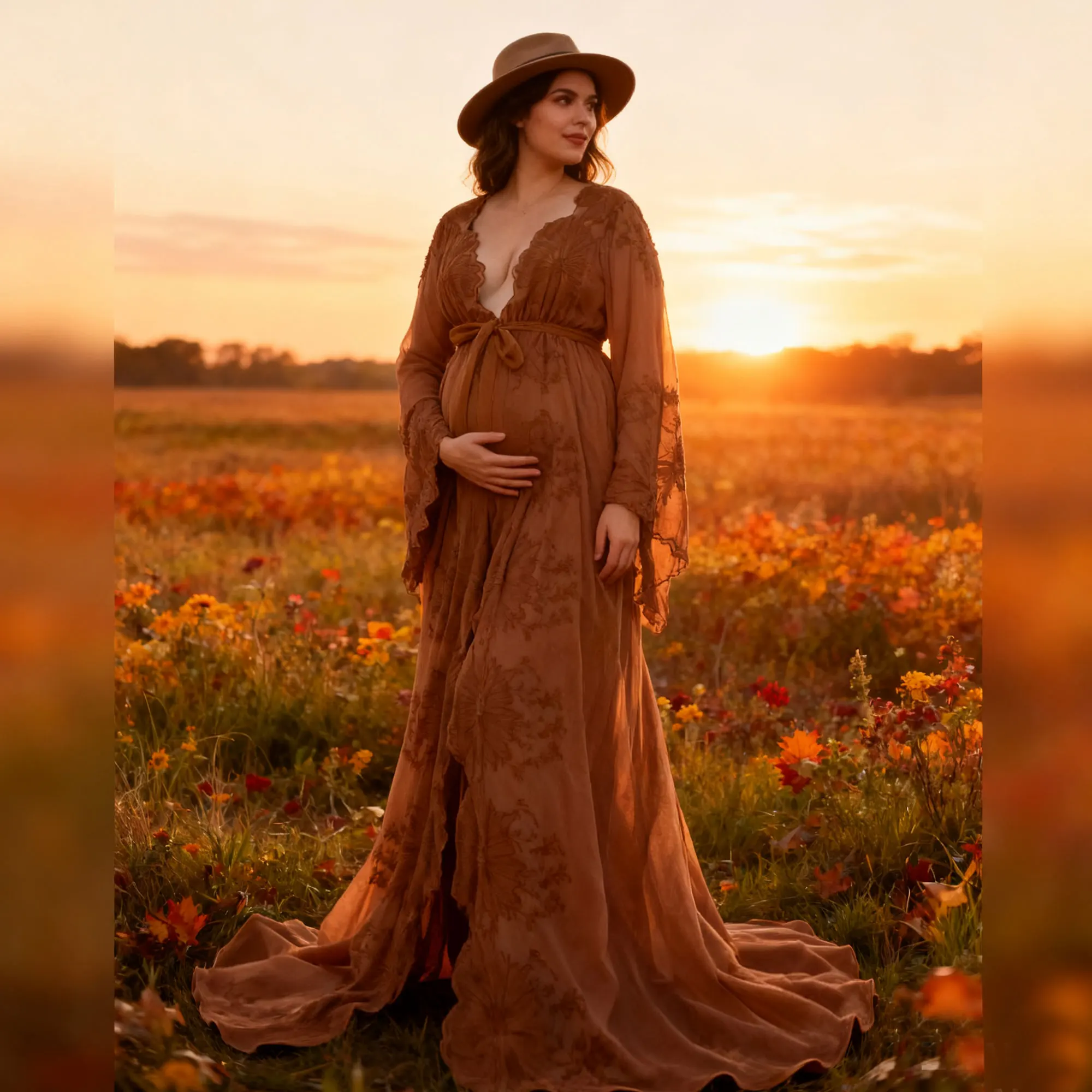 Don&Judy Expecting Mother Photography Embroidery Lace Sexy Deep - V - neck Trumpet - sleeve Dress Women's Wedding Formal Wear