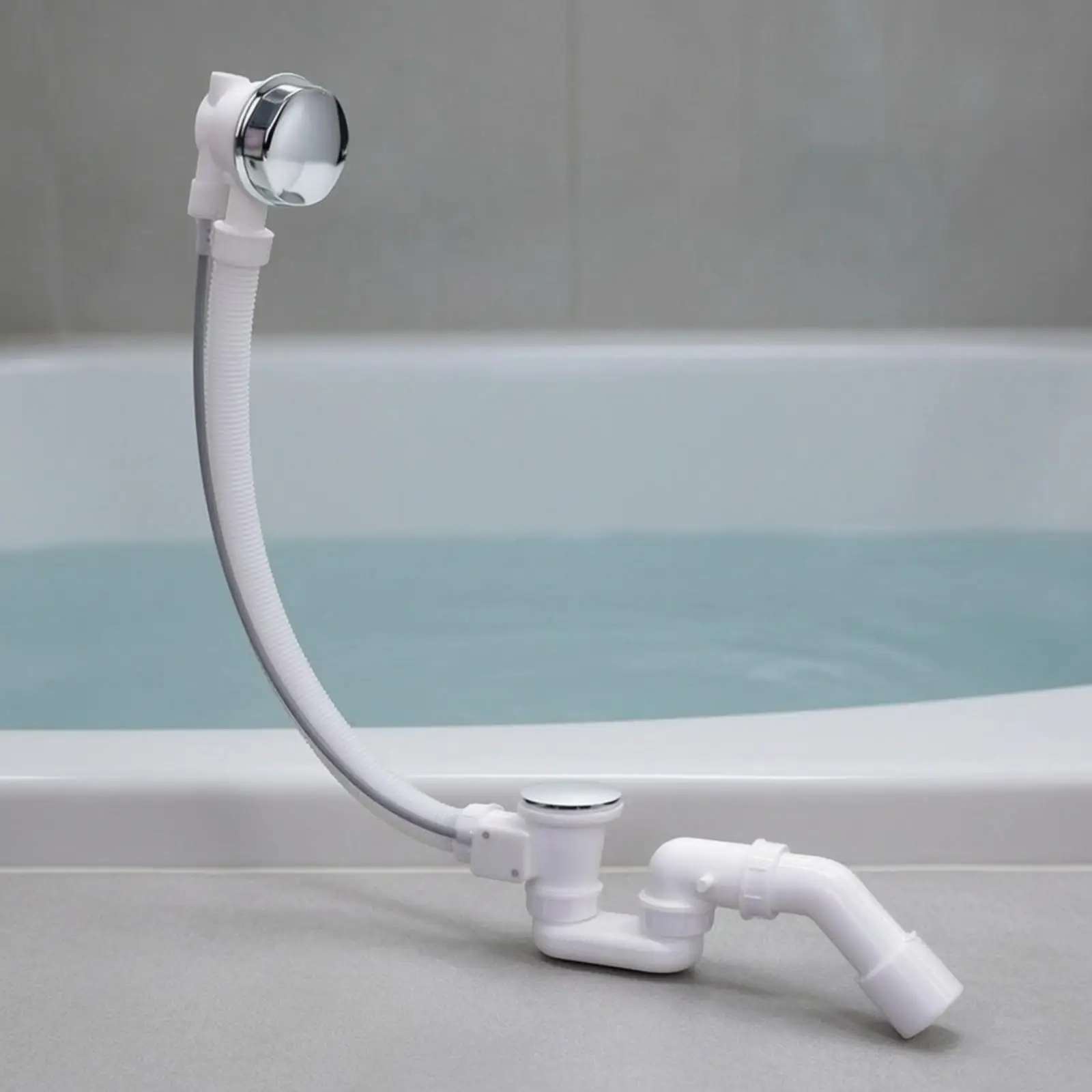 Space Saving Tub Waste Drain Fitting with Lift Button and Odor Blocking Water Seal for Bathtub