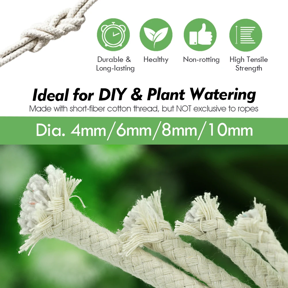 4/6/8/10mm 10-100M Self Watering Cotton Wick Cord for Plants Bonsai Irrigation System Automatic Slow Release Wicking Drip Device