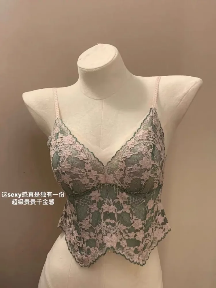 Bra Halter Renda Bordir Prancis Wanita, Bralette Tipis Seksi Musim Panas, Bandeau Cup Kecil Bebas Kerut, Penutup Bra Atasan Tanpa Punggung Modis