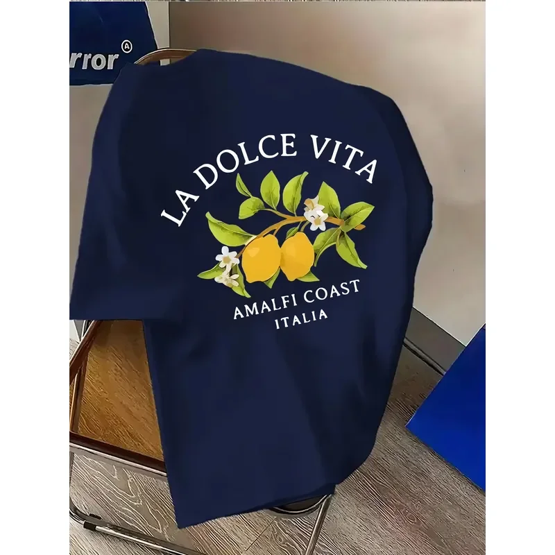 Amalfi Coast Lemon Branch Print with La Dolce Vita Text on 100 Cotton Mens T Shirt Great for Summer Vacation and Casual