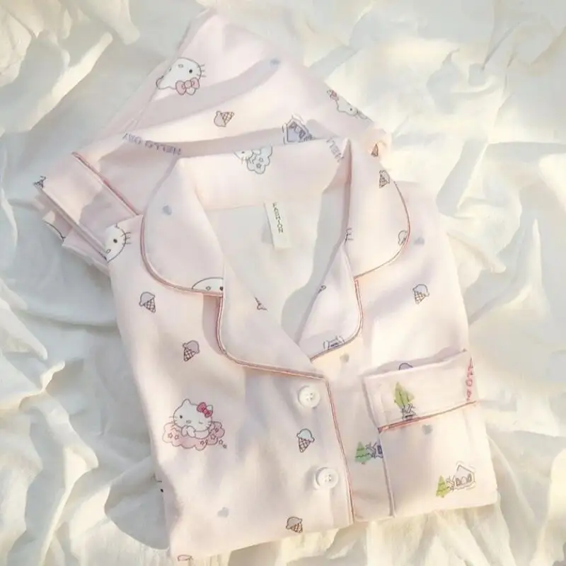 

Sanrio Hello Kitty женские пижамные комплекты для сна Kawaii мультфильм для молодых девушек зимние штаны с длинными рукавами теплая одежда для сна домашняя одежда новая