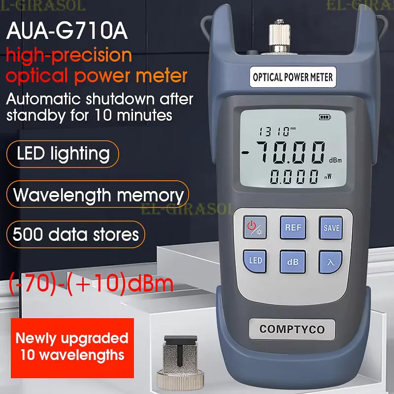 -70 ~ +10dBm AUA710A Optical Power Meter OPM Handheld Fiber Optic Tester Optional FTTH Cable Test Tool Kit for Fiber Wiring