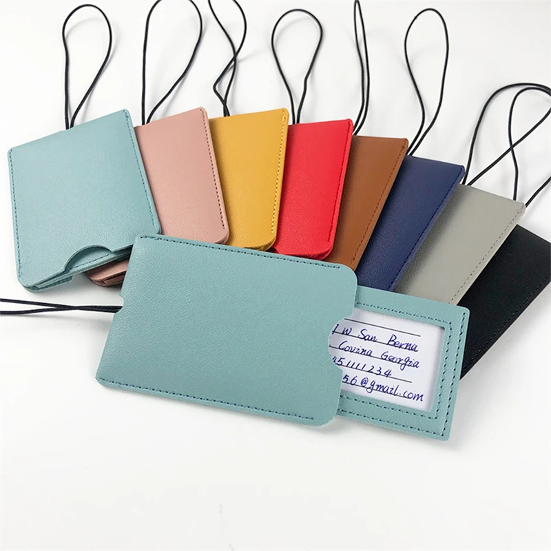 PU Leather Luggage Tag Travel Suitcase ID Address Name Holder Luggage Boarding Pass with Lanyard Portable Tag Travel Accessories