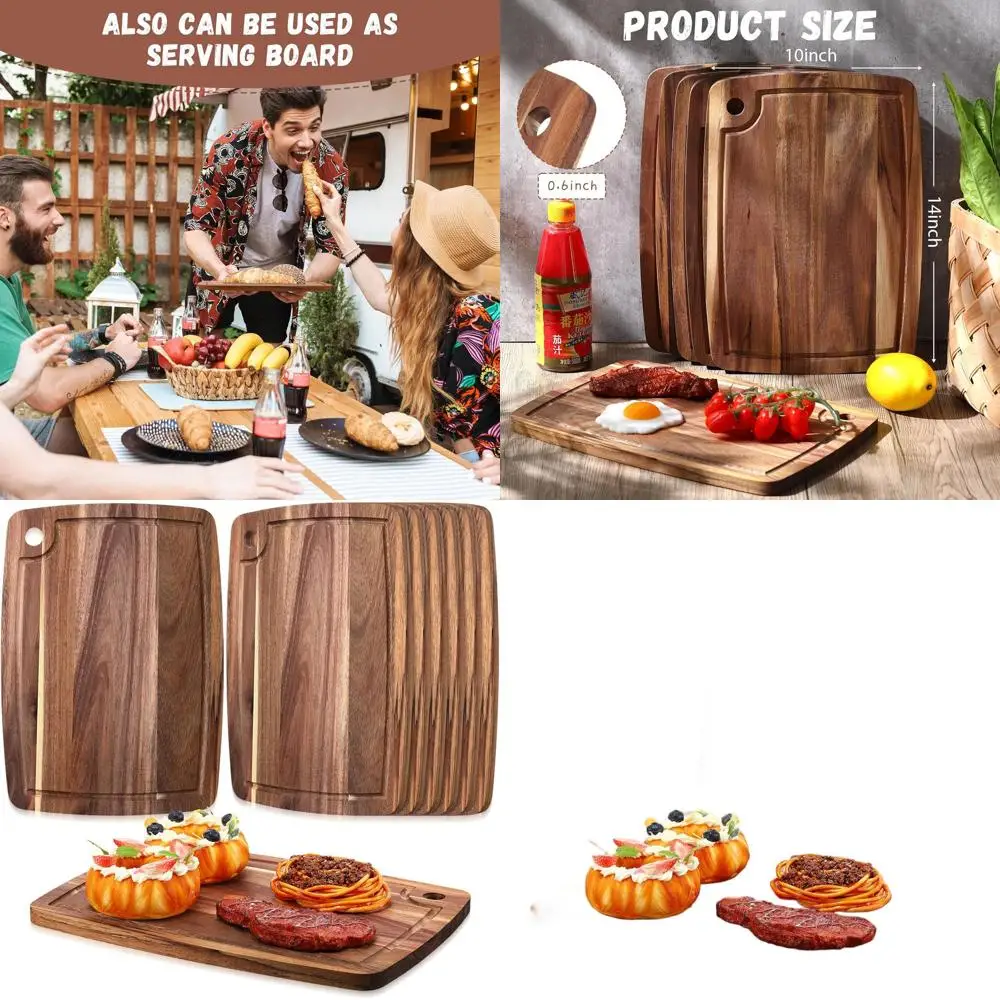 

Reversible 14x10 Acacia Wood Chopping Board - Elegant Serving Tray for Meat, Cheese, Veg, Fruit