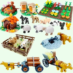 MOC Farm Building blocks Cattle Horse Carriage Transport Vegetable Garden Flower Plant Friut Field Tree Animal Bricks Model Toys