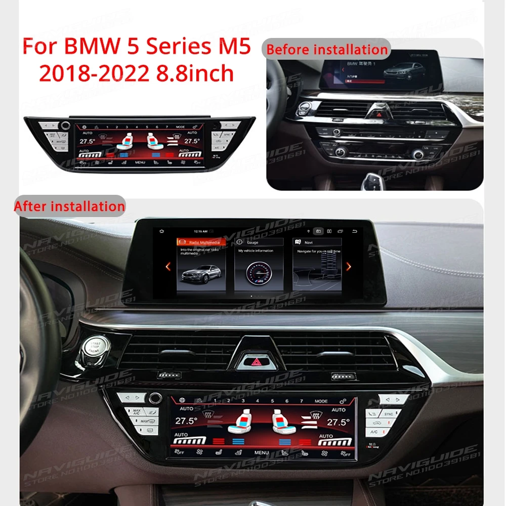 NAVIGUIDE 8.8 inch Gerllish Android AC Panel Board Air For BMW 5 Series M5 2018-2021 IPS Climate Control Touch Screen