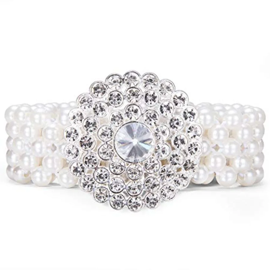

Dubulle Women's Pearl Belt Bridal Elastic Ivory Crystal Beaded Sash for Wedding Dress Prom
