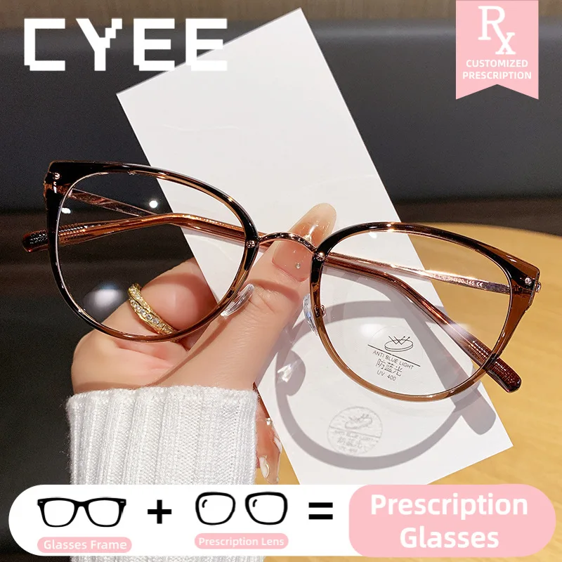 

CYEE CustomPrescription Optical Eyewear Vintage Blue Light Blocking HD Photochromic Myopia Eyeglasses Progressive Lenses Glasses