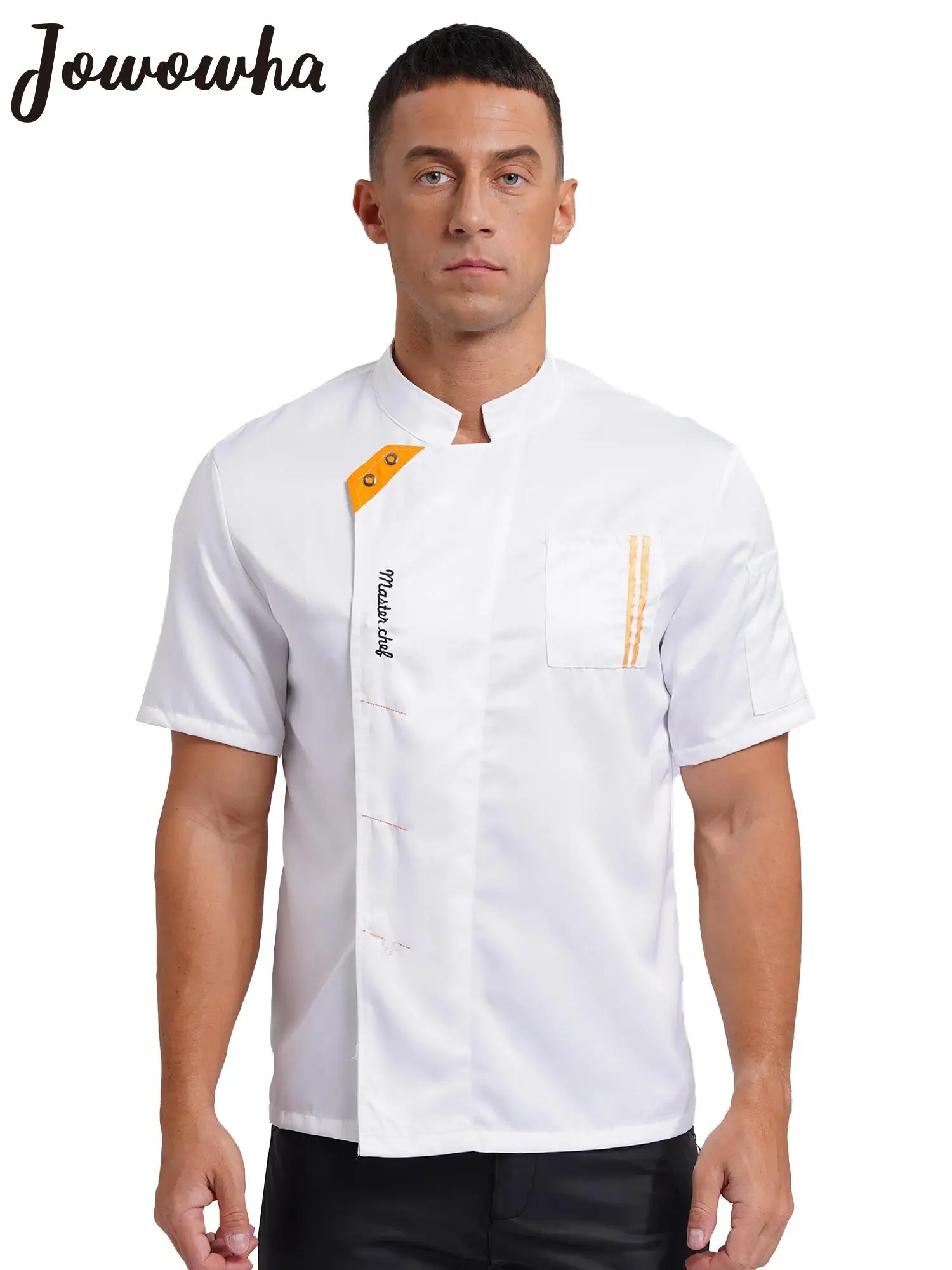 Mens Womens Chef Jacket Short Sleeve Letter Embroidery Kitchen Uniform Cook Coat Tops Baker Waiter Work Restaurant Hotel Clothes