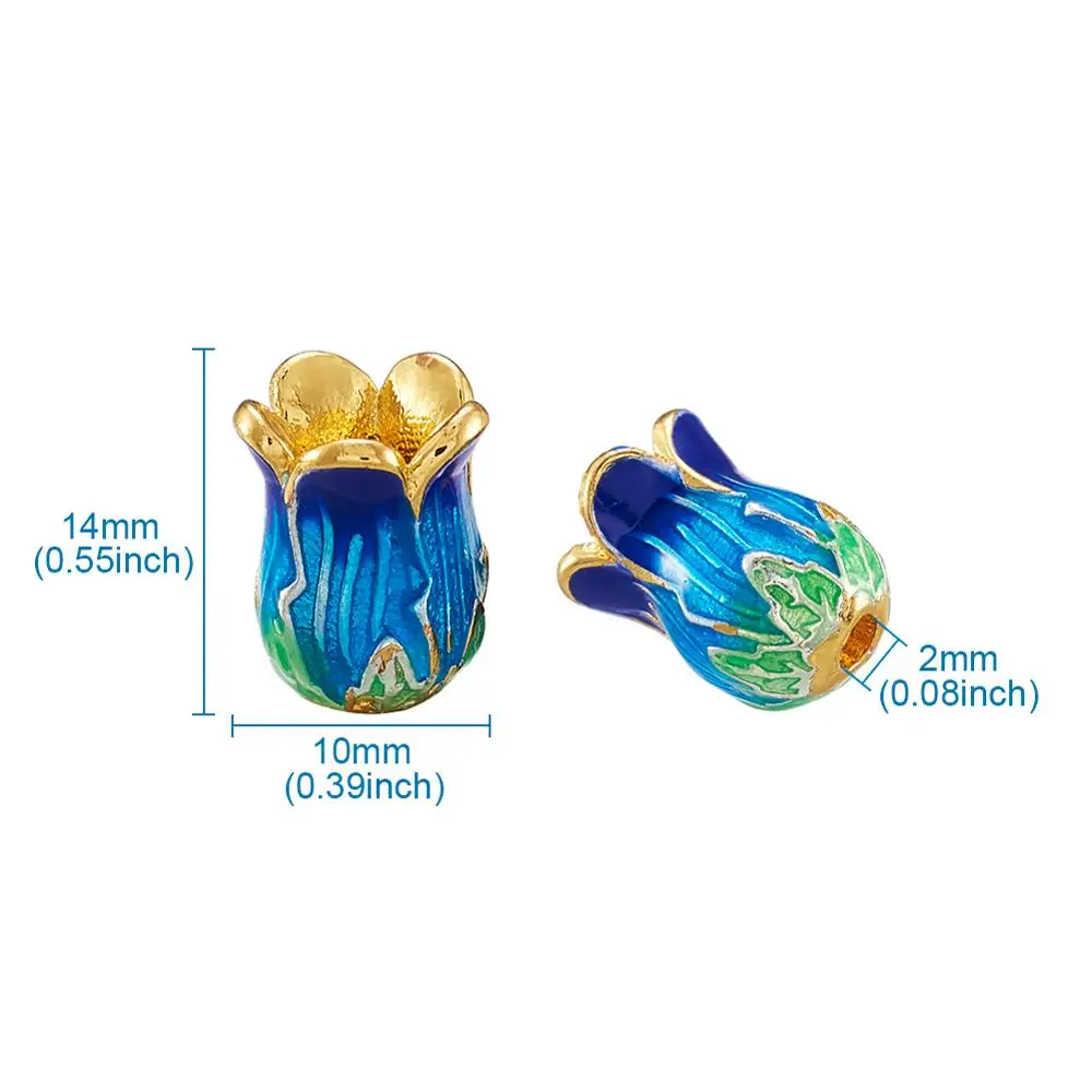 25 шт., 5-лепестковые эмалированные колпачки для бусин с цветком и покрытием, 14x10 мм, металлические конусные торцевые заглушки для бусин, терминаторы для изготовления ювелирных изделий своими руками F70
