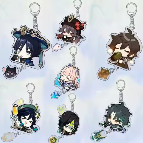 Anime Game Double Pendant Genshin Kunikuzushi Morax Kaeya Xiao Hu Tao Tartaglia Acrylic Keychain Badge Cute Cosplay Accessories