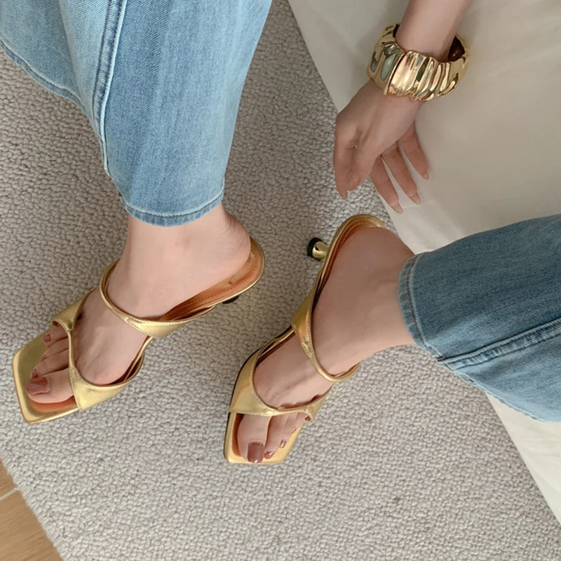 Women's Genuine Leather Thin Heel Sandals - Wedding Party