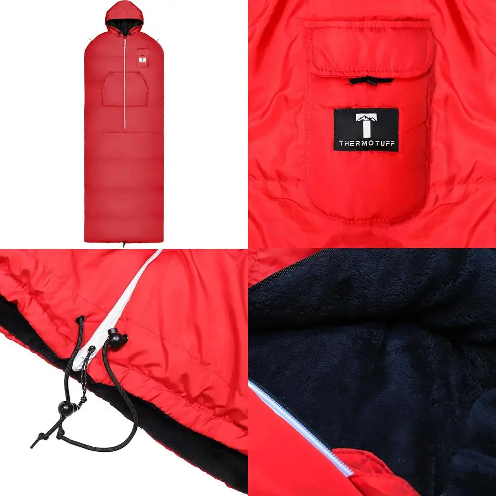 Saco de dormir portátil con sudaderas dobles, maletas con cremallera, bolsillos, cordón ajustable: perfecto para acampar y hacer clima frío