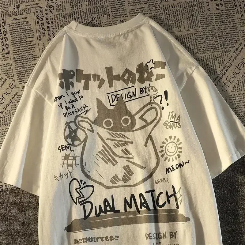 

Japanese style creative cat printed short sleeved t-shirt for both men and women ins summer casual short sleeved y2k top